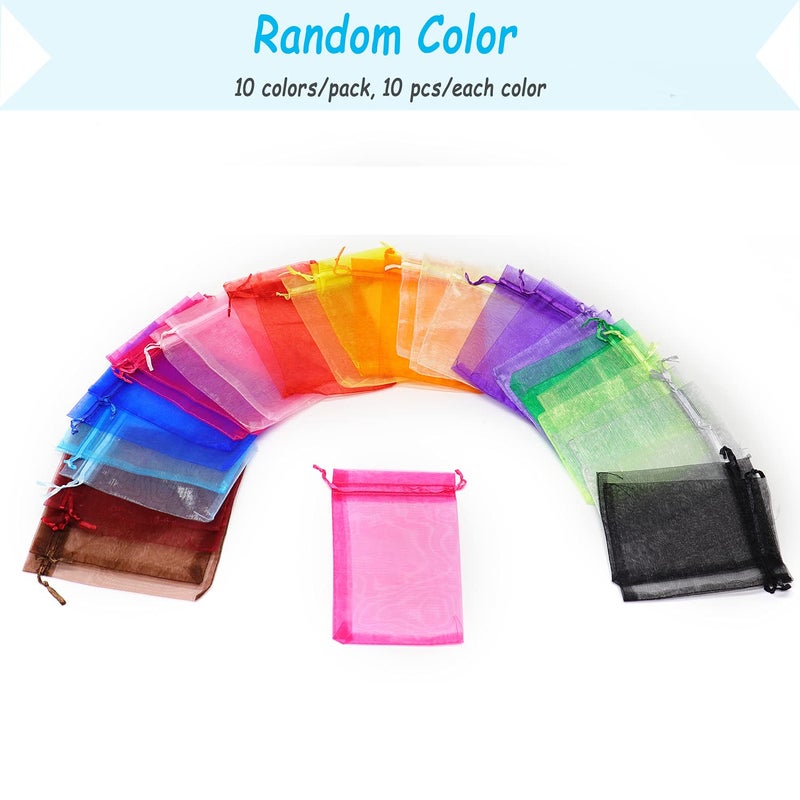 Bezall 100Pcs Organza Gift Bags, 4x6 Inches Mesh Wedding Party Favor Bags with Drawstring, Organza Candy Jewelry Wrapping Pouch (Mixed Color) - Image 2